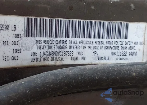 2000 Jeep Grand Cherokee Laredo from USA, damaged, VIN 1J4GW48N2YC187623